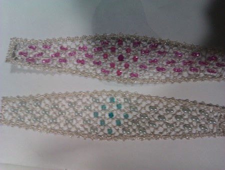 Pulseras de bolillos con cristales de swarosky (ancho variable de 2 a 4 cm.)